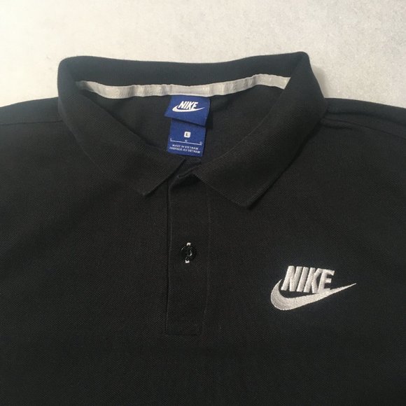 #HH Nike Polo Shirt Dri Fit Mens Large Black Short Sleeve Collared Button - Picture 7 of 7